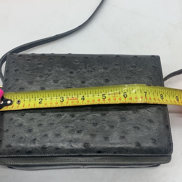 Cape Cobra Gray Leather Ostrich Print Vintage Crossbody Bag. MCB3014E - Picture 12 of 15